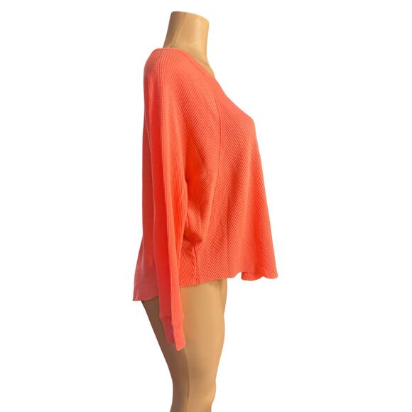 Women XS We The Free People Waffle Thermal Knit Blouse Shirt Top Tee Neon Pink - Picture 5 of 6